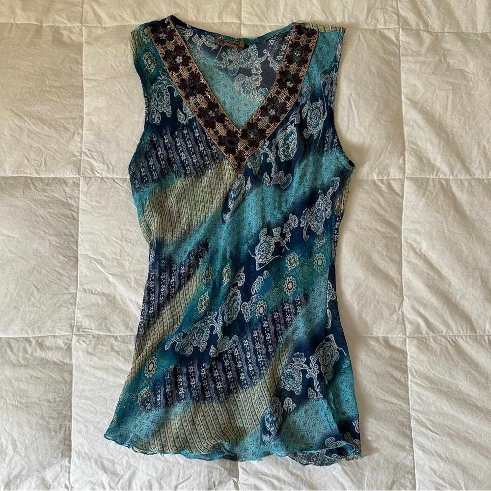 Sheer beaded pattern blouse